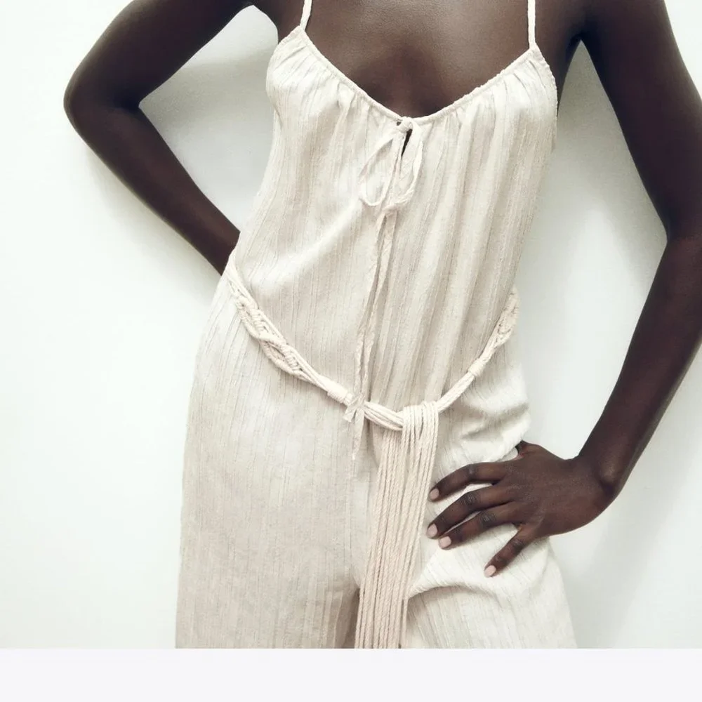 Zara limited edition linen blend braided belted jumpsuit you cannot miss